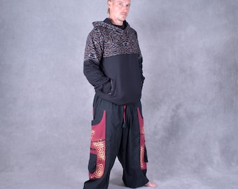 Shipibo Mandala Fleece Hoodie: Unisex Geometric Rave Festival Sweater