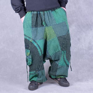 PATCHWORK STONEWASHED Ali Baba Harem Trousers Pants Unisex Psytrance Festival Heavy Duty Fair Trade Eco Fashion Ethical Production