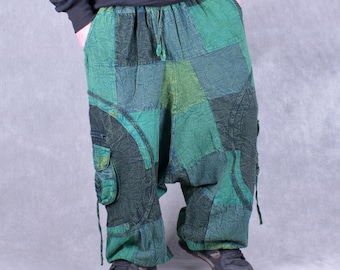 PATCHWORK STONEWASHED Ali Baba Harem Trousers Pants Unisex Psytrance Festival Heavy Duty Fair Trade Eco Fashion Ethical Production