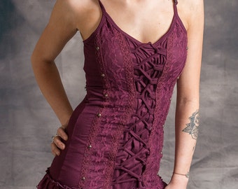 CORSET FRONT TOP Dress Strappy Petite Frilly Pixie Hippy Psytrance Festival Goa Ethically Production Eco Fashion