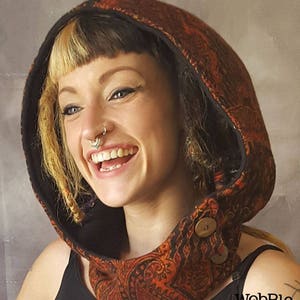SNOOD BONNET HOOD Vegan Wool Warm Hippy Paisley Psytrance Pixie Festival Fairtrade Wobble and Squeak Ethically sourced