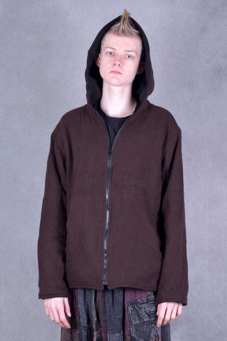 WOOLEN JACKET Extra Large Hood Acrylic Fleece Lining Unisex Warm Cosy Winter Thick Psytrance Festival Wool Hippy Fairtrade Ethically Made image 7