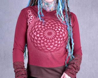 Sacred Geometry Hoodie Cowl Hooded Jumper Handmade Festival Top Alternative Lace Rave Wear