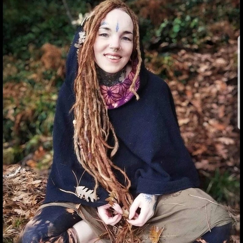 Poncho de festival con capucha nómada y forro de algodón con mandala de geometría sagrada unisex para festivales imagen 4