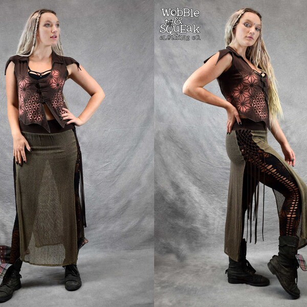 Organic JUTE SKIRT Pixie Tassel Warrior Cosplay Hippy Boho Steampunk Psytrance Festival Party Fairtrade Eco Fashion