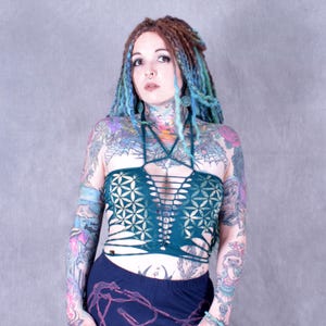 Flower of Life Cut and Weave Crop Top: Sacred Geometry Slit Rave Wear