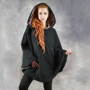 Mandala Jedi FLEECE LINED PONCHO Extra Large Hood Woolen Warm Flower of Life hand dyed Hippy Pixie Psytrance  Acrylic Fleece Fair Trade