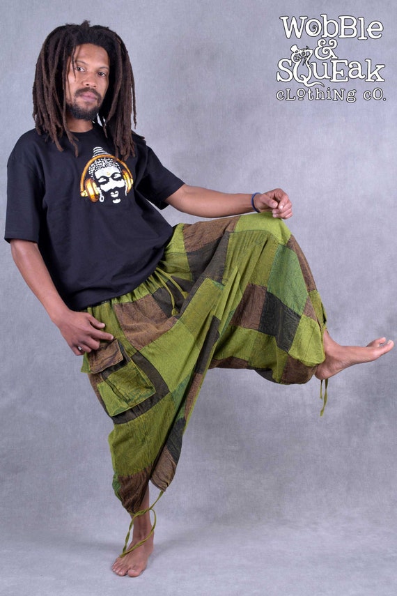 Men's Psychedelic Patchwork Cargo Shorts - Festival Hippie One Size