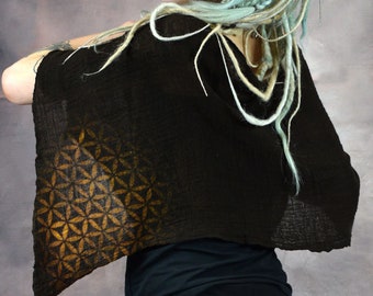 Organic Cotton Poncho Shawl Top: Flower of Life Sacred Geometry