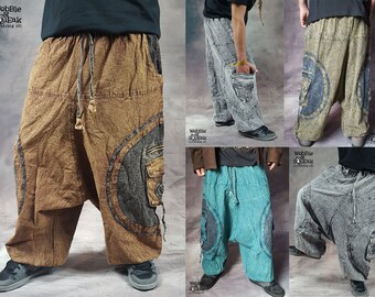 Stonewashed Ali Baba Harem Trousers Pants Unisex Psytrance Festival Hippy Fairtrade Heavy Duty