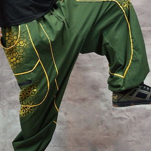 SACRED GEOMETRY TROUSERS Flower of Life Baggy Light Cotton Psytrance Festival Party Goa hand painted wobble and squeak clothing
