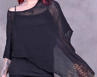 Organic Cotton Poncho Shawl Top: Flower of Life Sacred Geometry