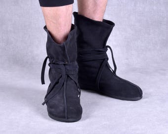 Mens Leather Paladin Boots: Handmade Medieval fantasy Reenactment Footwear LARP