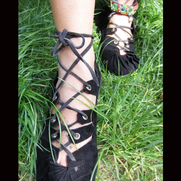 Handmade Black Pixie Sandals Fairycore Fairy fae Shoe Footwear