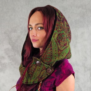 Oversized woolen hooded Bonnet with fleece lining extra large winter cowl festival Headwear