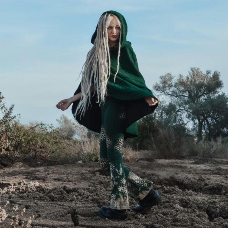 Poncho de festival con capucha nómada y forro de algodón con mandala de geometría sagrada unisex para festivales imagen 19