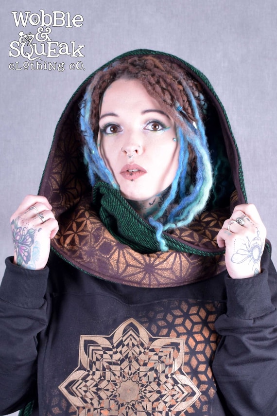 Wool Snood Flower of Life Scarf Ethical Festival Wear Goa Psytrance Rave Clothing