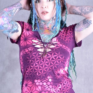 WOMENS TOP Flower of Life Sacred Geometry Pixie Fairy Psytrance Festival Hippy Goa Forest Eco Fashion
