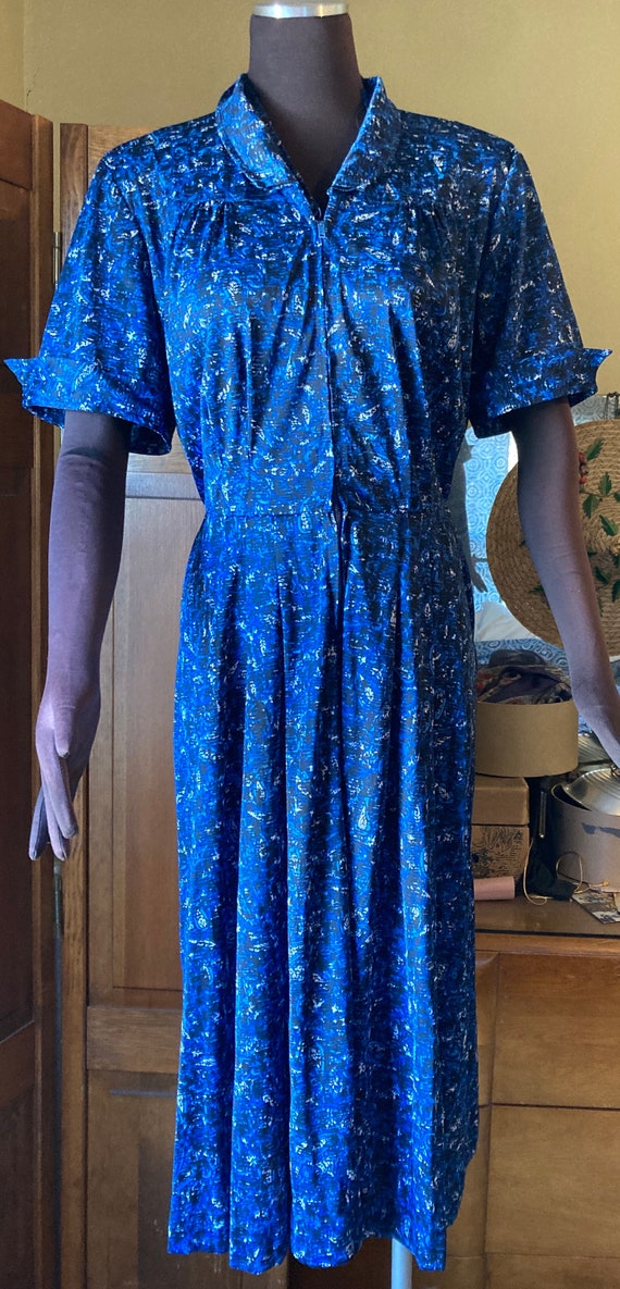 JC Penney Vintage Blue Nylon Jersey Day Dress - 4… - image 5