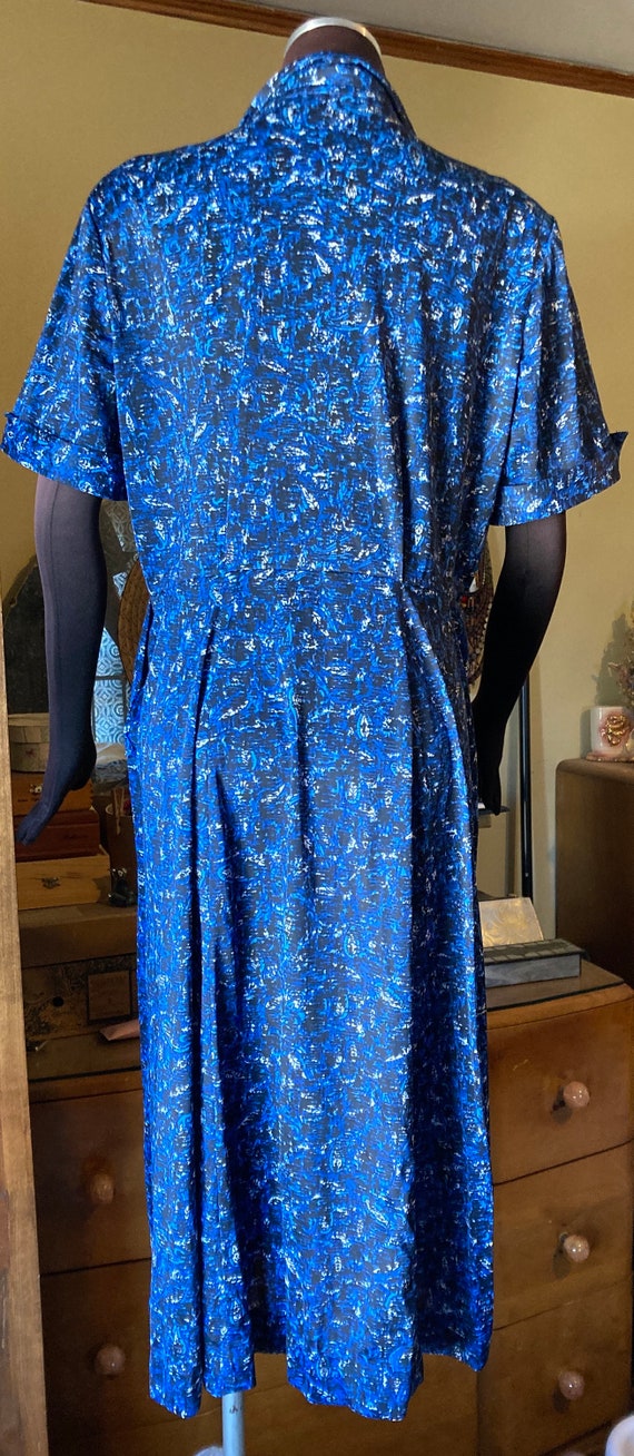 JC Penney Vintage Blue Nylon Jersey Day Dress - 4… - image 3