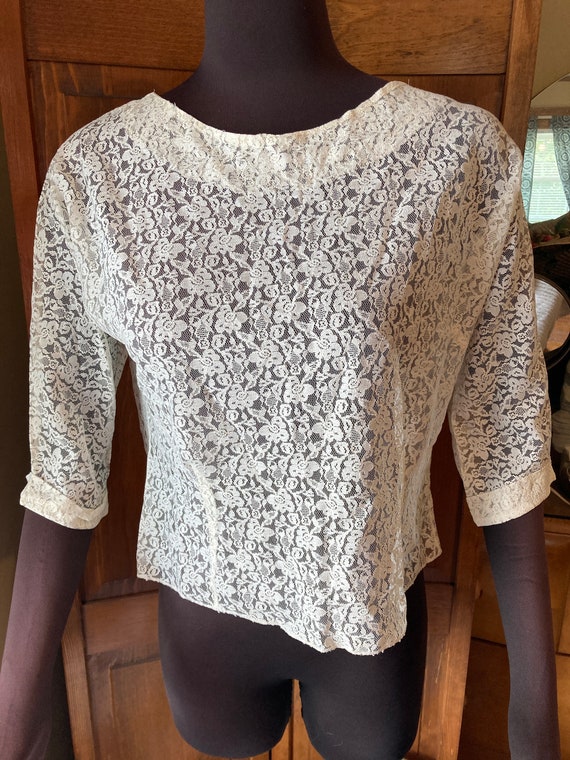 Softest sweetest cream-colored lace blouse from th