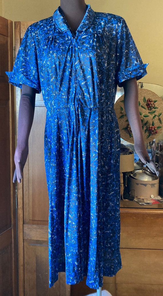 JC Penney Vintage Blue Nylon Jersey Day Dress - 4… - image 4