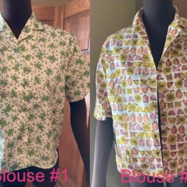 Lot of two cute blouses vintage 1960's - 70's cotton prints