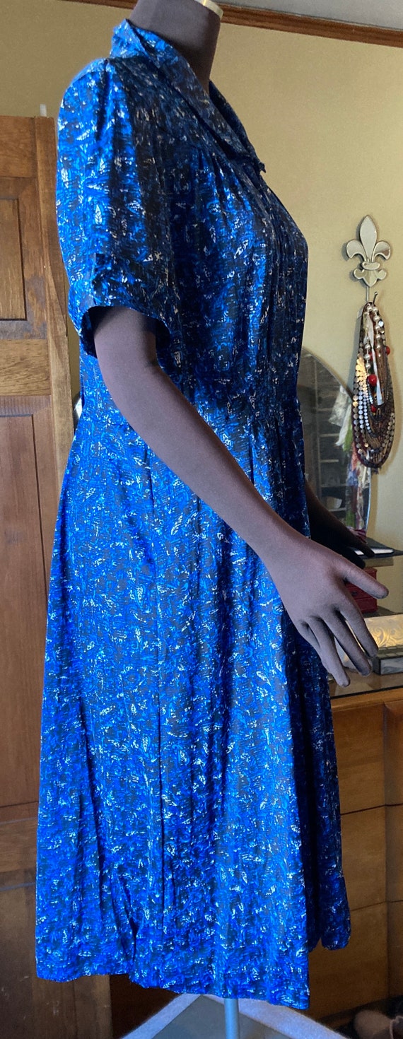 JC Penney Vintage Blue Nylon Jersey Day Dress - 4… - image 2