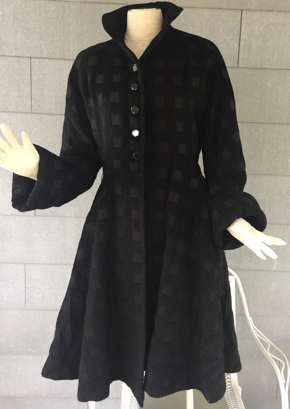Seymour Fox Black Wool Princess Coat from 1953