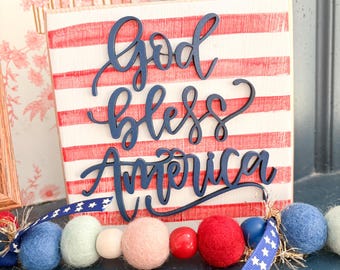 God bless America wood shelf sitter in patriotic stripes