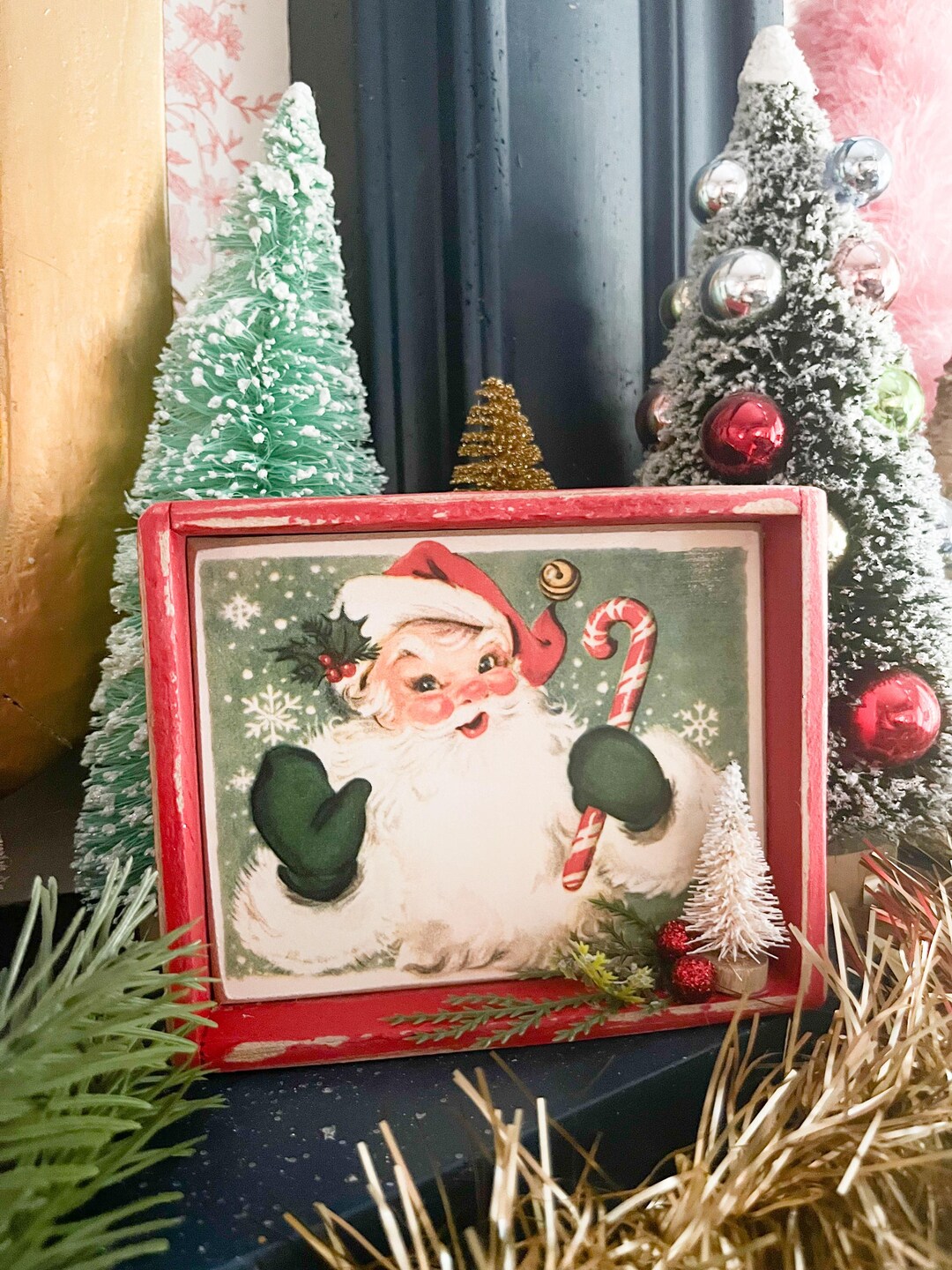 Jolly Framed Santa With Red Frame - Etsy