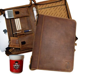 Conference folder - Ring binder HELMHOLTZ brown leather - BARON of MALTZAHN