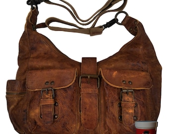 Damen Schultertasche INNSBRUCK aus braunem Rugget-Hide Leder