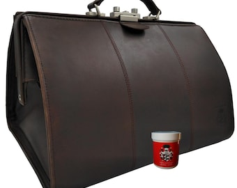 Bolso de partera - bolso de médico KNEIPP de piel de vacuno marrón