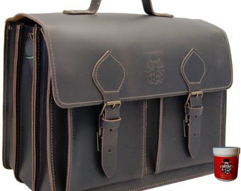 Large briefcase EINSTEIN 1.0 made of brown leather - Made in Germany