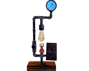 Nachttischlampe EDISON mit USB-Ladebuchse im Steampunk-Style