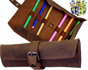 Pens etui Pencil case Cosmetic bag HOMER brown leather - BARON of MALTZAHN