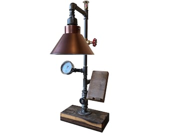 Desk lamp VOLTA with USB charging socket in steampunk style