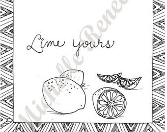 Lime Yours Coloring Card: Digital Instant Download