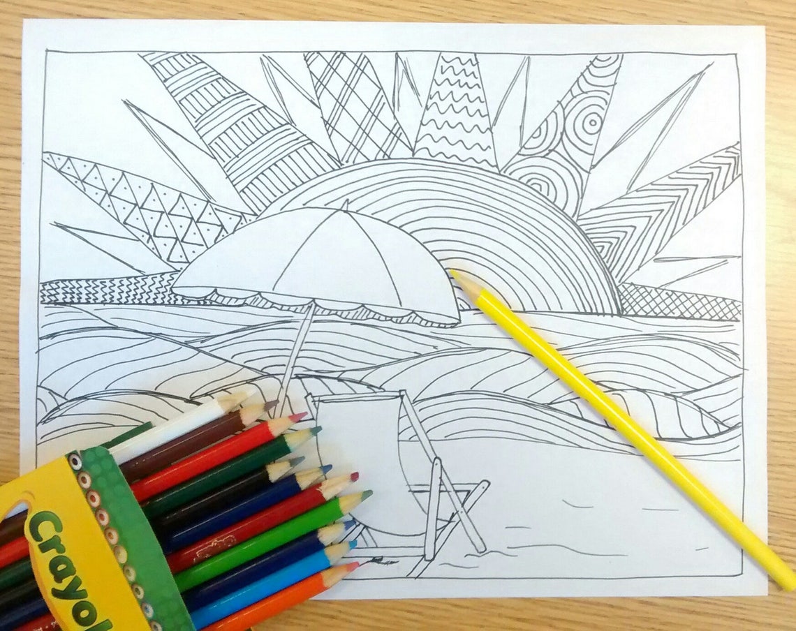 Beach Coloring Page: Digital Instant Download - Etsy