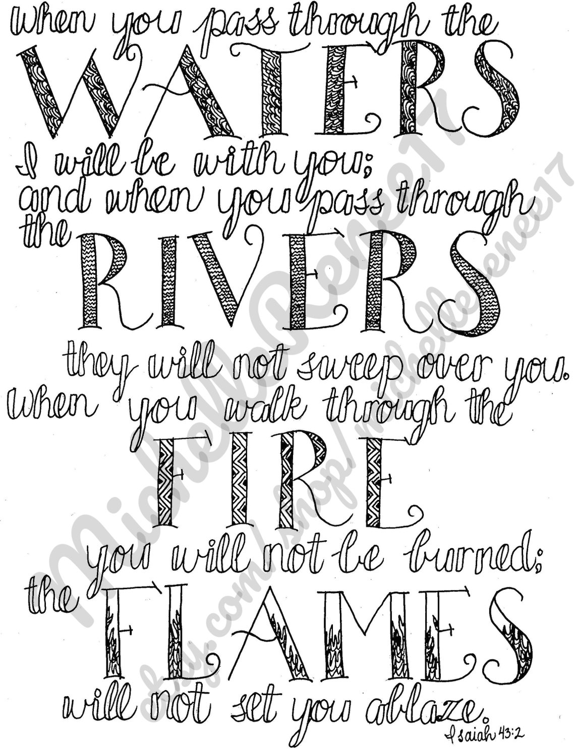 Bible Verse Coloring Page: Isaiah 43.2 Digital Instant Download - Etsy