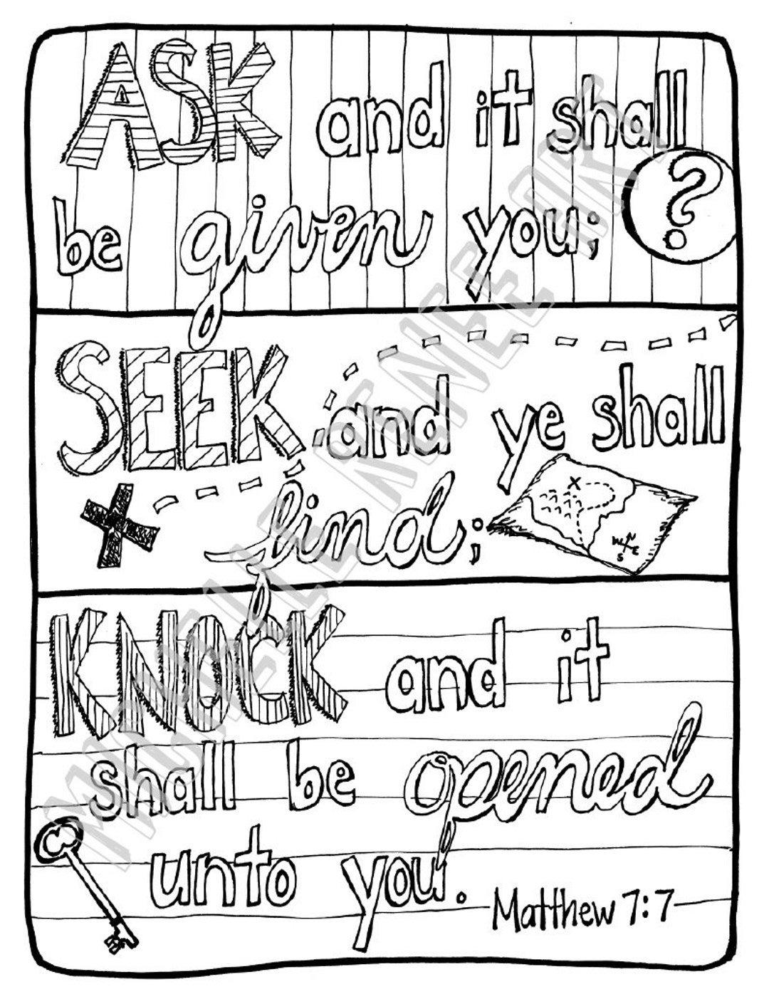 Bible Verse Coloring Page Matthew 7 7 Digital Instant Etsy Canada