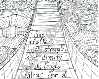 Bible Verse Coloring Page: Proverbs 31.25 Digital Instant Download