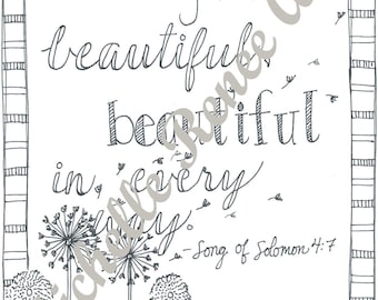 Bible Verse Coloring Page: Song of Solomon 4.7 Digital Instant Download