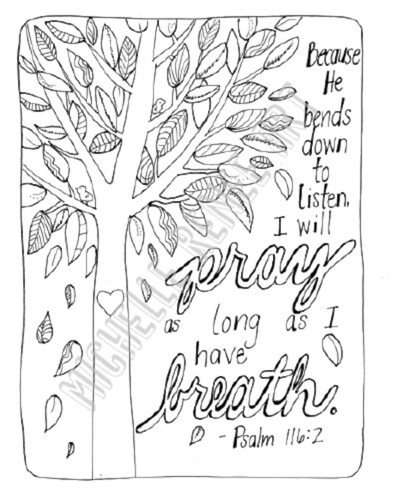 Bible Verse Coloring Page: Psalm 116.2 Digital Instant | Etsy