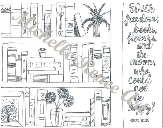 Bookshelf Coloring Page Digital Instant Download Etsy