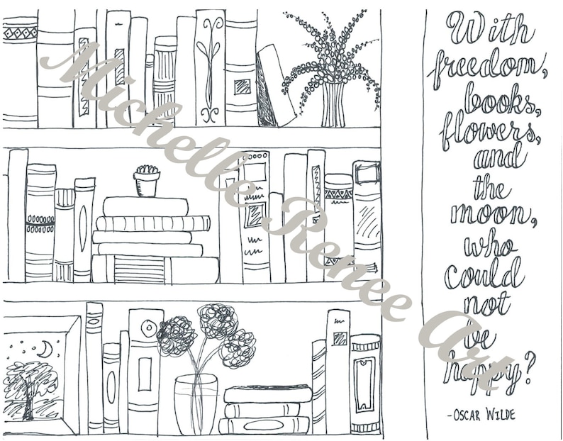 Bookshelf Coloring Page: Digital Instant Download image 1