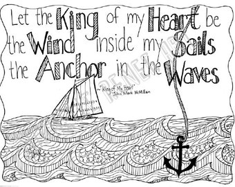 Anchor in the Waves Coloring Page:  Digital Instant Download