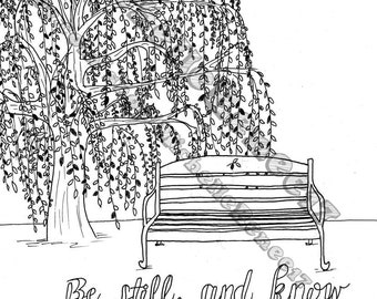 Bible Verse Coloring Page: Psalm 46.10 Digital Instant Download