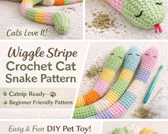 Crochet Cat Snake Toy Pattern | Beginner Friendly, Catnip Ready (PDF)